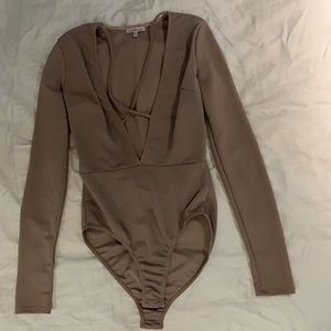 Deep plunge long sleeve bodysuit